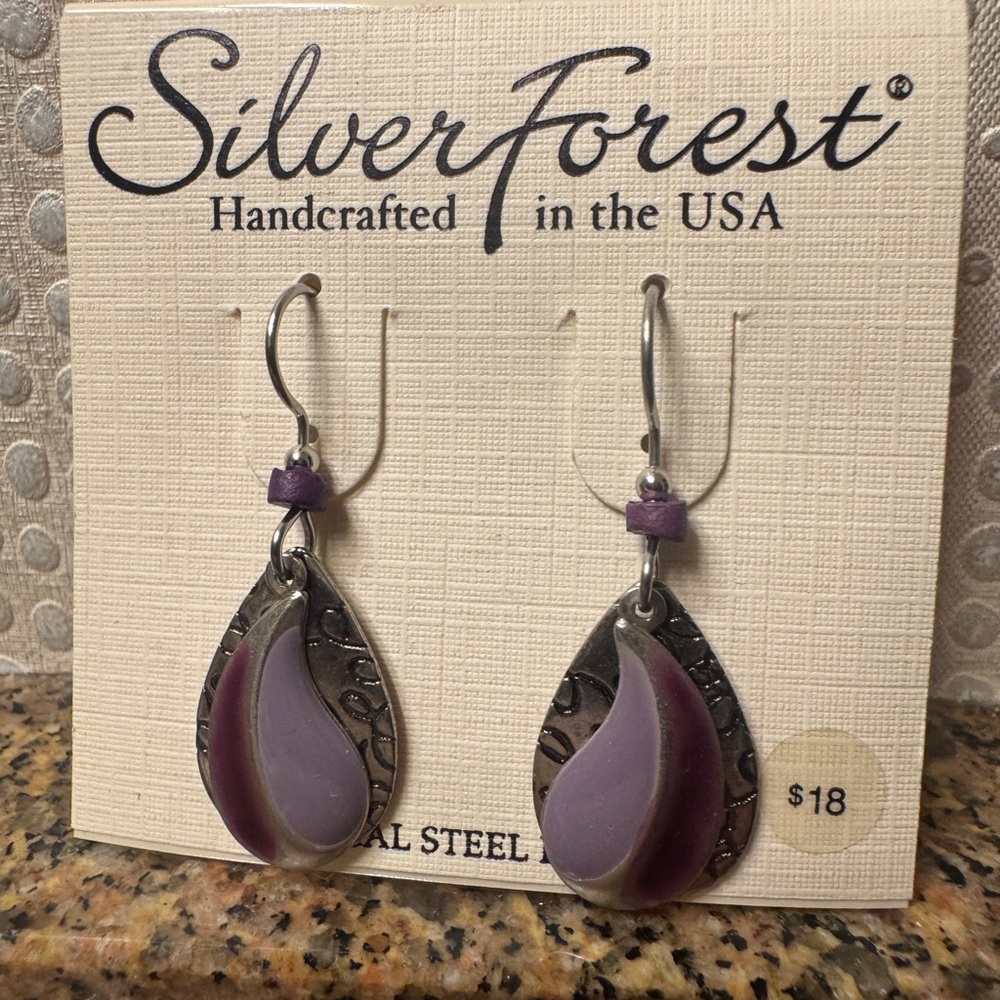 Silver Forest Lavender and Silver Teardrop Earrings‎